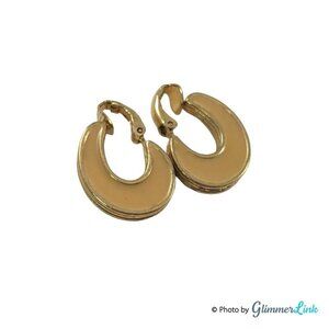 Vintage 1970s Avon Reversible Brown & Cream Enamel Gold Tone Clip On Earrings